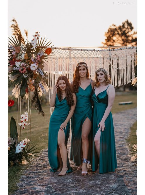 Kámzsás nyakú maxi ruha – zöld