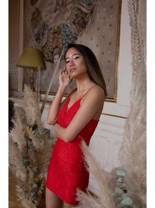 Szűk csipke mini ruha – piros 