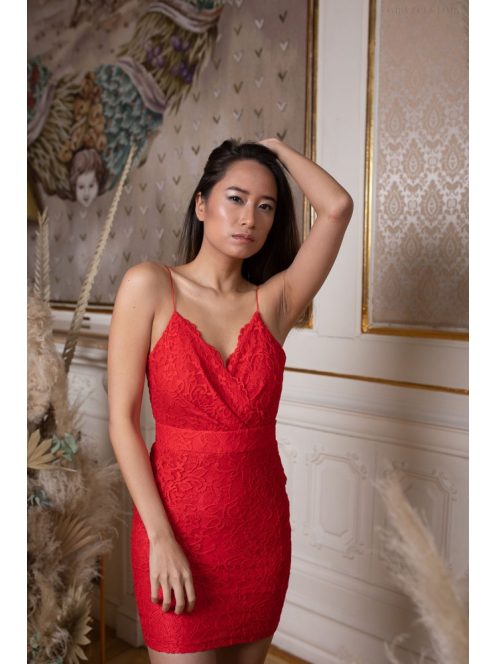 Szűk csipke mini ruha – piros 