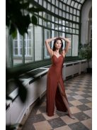 Vékony pántos szűk maxi ruha – rozsdabarna