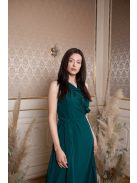 Átlapolós fazonú, fodros muszlin ruha sötétzöld színben.  