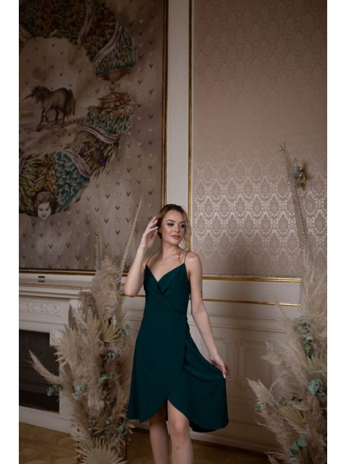 Átlapolt mini ruha – sötétzöld 