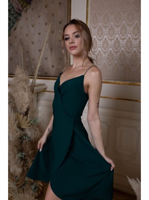 Átlapolt mini ruha – sötétzöld 