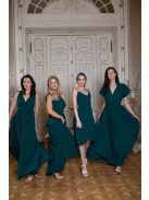 Átlapolt mini ruha spagetti pánttal, sötétzöld színben. 