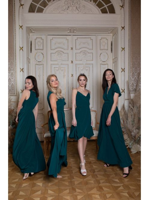 Átlapolt mini ruha spagetti pánttal, sötétzöld színben. 