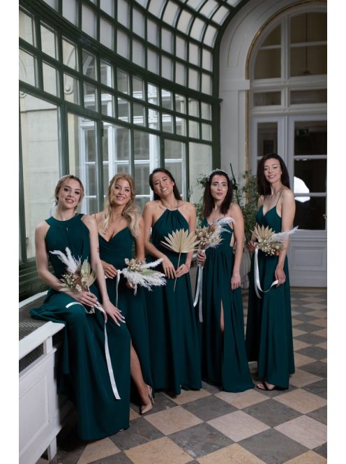  Csepp alakban kivágott maxi ruha – sötétzöld