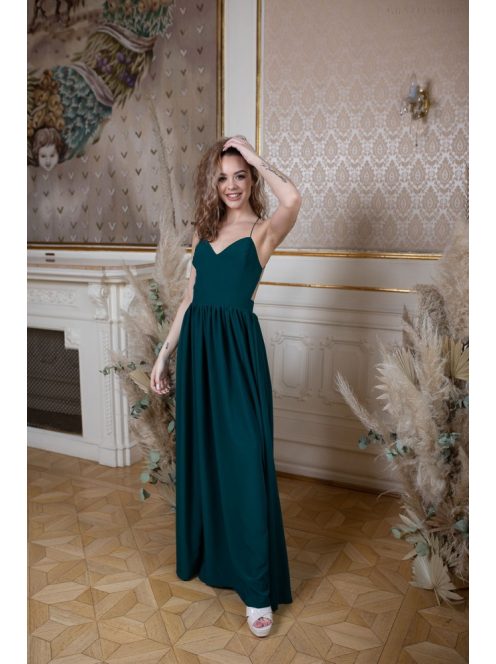 Hátnélküli muszlin maxi ruha – sötétzöld