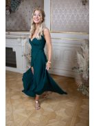 Átlapolt maxi ruha spagetti pánttal, sötétzöld színben. 