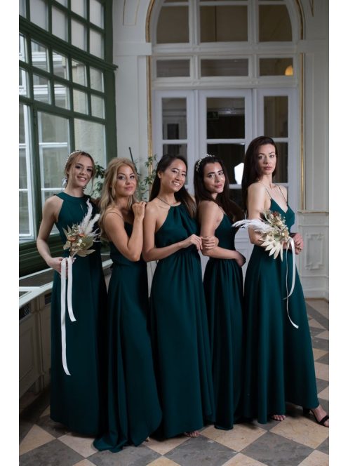 Átlapolt maxi ruha spagetti pánttal, sötétzöld színben. 