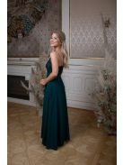 Sötétzöld színű ruha V kivágású, átlapolt mellrésszel. 