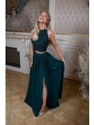 Sötétzöld színű, elegáns csipke crop top alkalmi szettekhez.