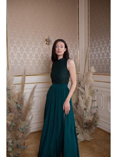 Maxi ruha csipke felsőrésszel – sötétzöld