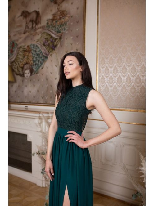 Maxi ruha csipke felsőrésszel – sötétzöld