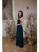 Hátnélküli muszlin ruha csipke felsővel – sötétzöld