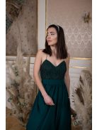 Hátnélküli muszlin ruha csipke felsővel – sötétzöld