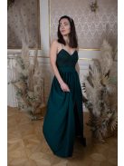 Hátnélküli muszlin ruha csipke felsővel – sötétzöld