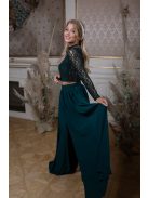 Hosszú ujjú csipke crop-top – sötétzöld 