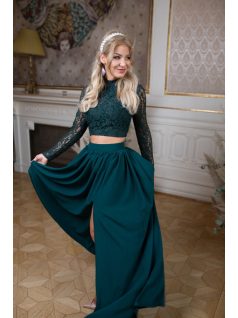 Hosszú ujjú csipke crop-top – sötétzöld 