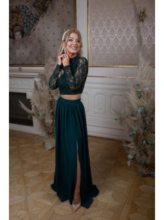 Hosszú ujjú csipke crop-top – sötétzöld 