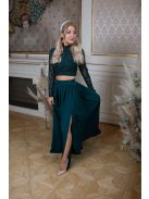 Hosszú ujjú csipke crop-top – sötétzöld 