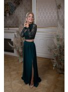 Hosszú ujjú csipke crop-top – sötétzöld 