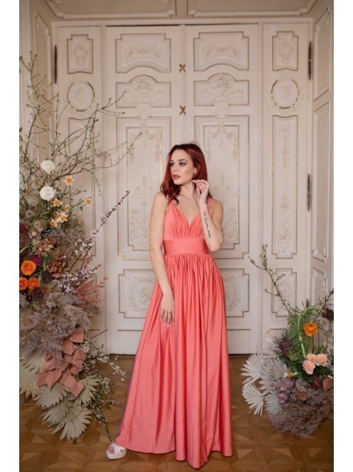 V-kivágású maxi ruha – korall 