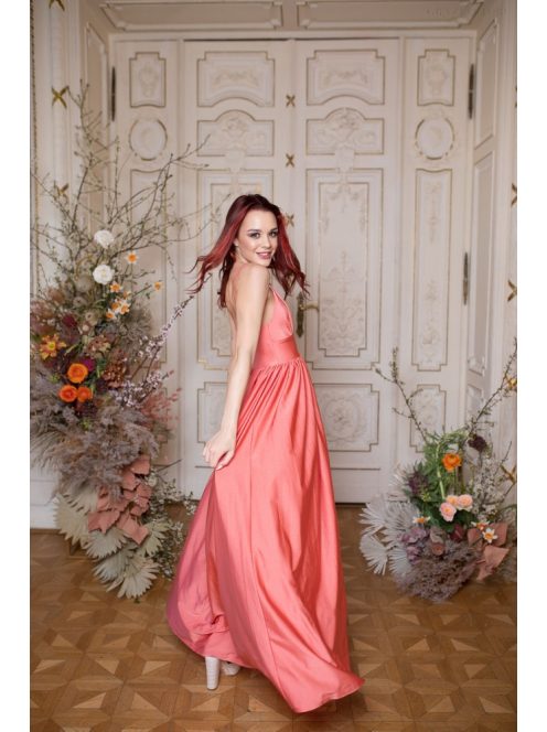 V-kivágású maxi ruha – korall 
