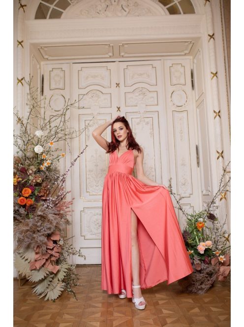 V-kivágású maxi ruha – korall