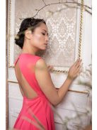 Hátnélküli, rakott szoknyás mini ruha – korall 