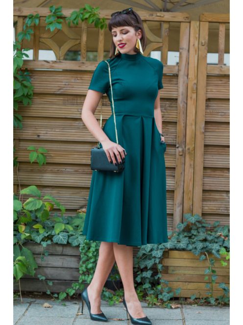 Egyszerűen nagyszerű, elegáns midi ruha, sötétzöld színben.