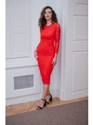 Szexisen elegáns, szűkszabású csipke ruha piros színben.