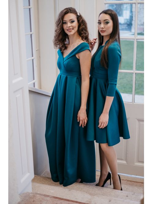 Hosszú ujjú midi ruha minden alkalomra, sötétzöld színben. 