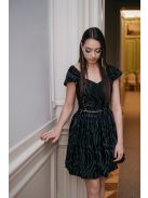 Rebeka - húzott, bőrhatású mini szoknya fekete színben