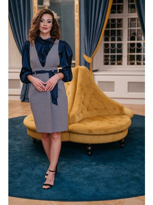 Sassy - Kék-szürke mintás kötény ruha 