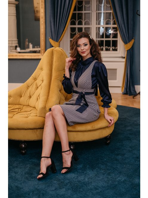 Sassy - Kék-szürke mintás kötény ruha 