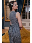 Mintás anyagú, ujjatlan ruha, sötétkék-fehér színben.