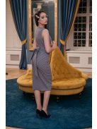 Mintás anyagú, ujjatlan ruha, sötétkék-fehér színben.