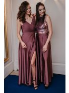 Fényes anyagú, mályva színű maxi szoknya alkalmi szettekhez.