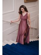 Polli - átlapolt, bordázott mellrészű, mályva színű maxi ruha