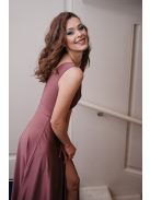 Polli - átlapolt, bordázott mellrészű, mályva színű maxi ruha