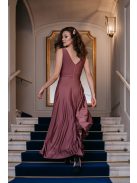 Polli - átlapolt, bordázott mellrészű, mályva színű maxi ruha