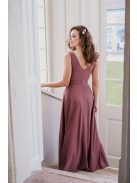 Polli - átlapolt, bordázott mellrészű, mályva színű maxi ruha