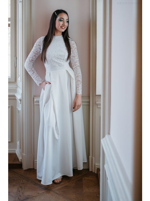 Spruce – fehér maxi ruha hátnélküli csipke felsővel 