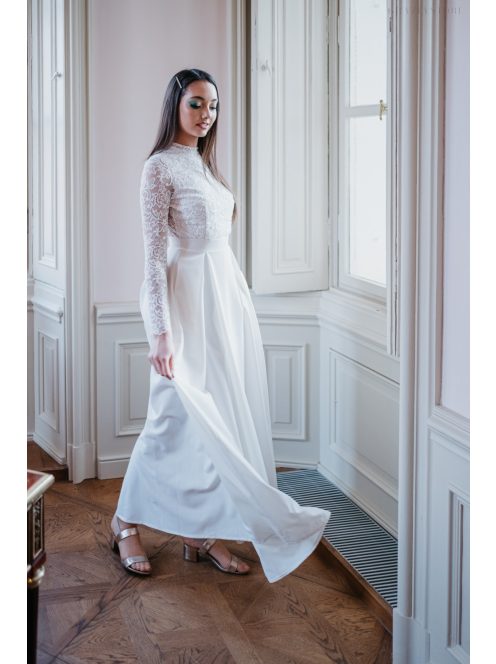 Spruce – fehér maxi ruha hátnélküli csipke felsővel 