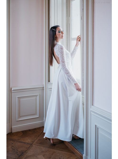 Spruce – fehér maxi ruha hátnélküli csipke felsővel 