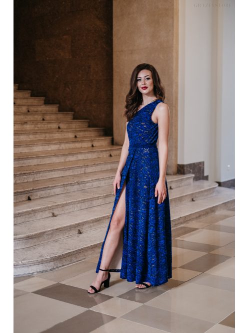 Elegáns, féloldalas csipke maxi ruha sötétkék színben. 