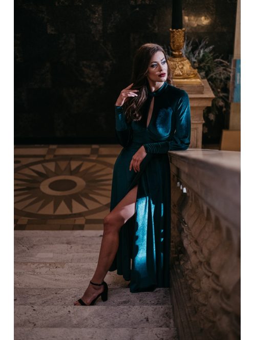 Scarlett – hosszú ujjú zöld bársony maxi ruha