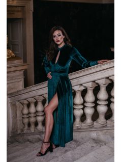 Scarlett – hosszú ujjú zöld bársony maxi ruha