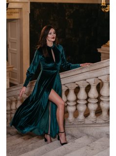 Scarlett – hosszú ujjú zöld bársony maxi ruha