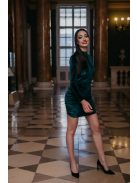 Szexisen elegáns, hátnélküli mini ruha, zöld bársonyból.